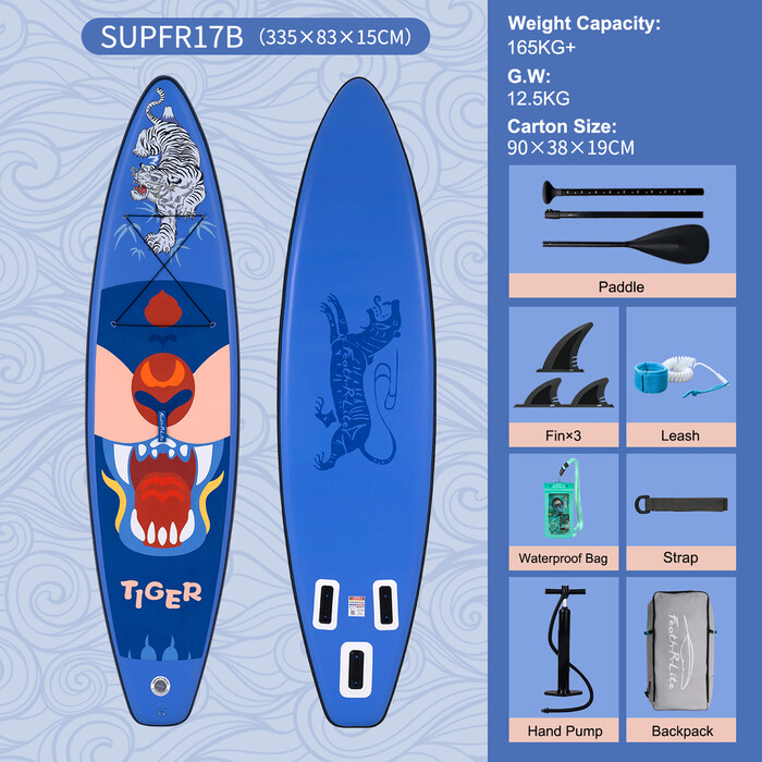 Tabla de surf hinchable de 11 pies, color azul tigre - México